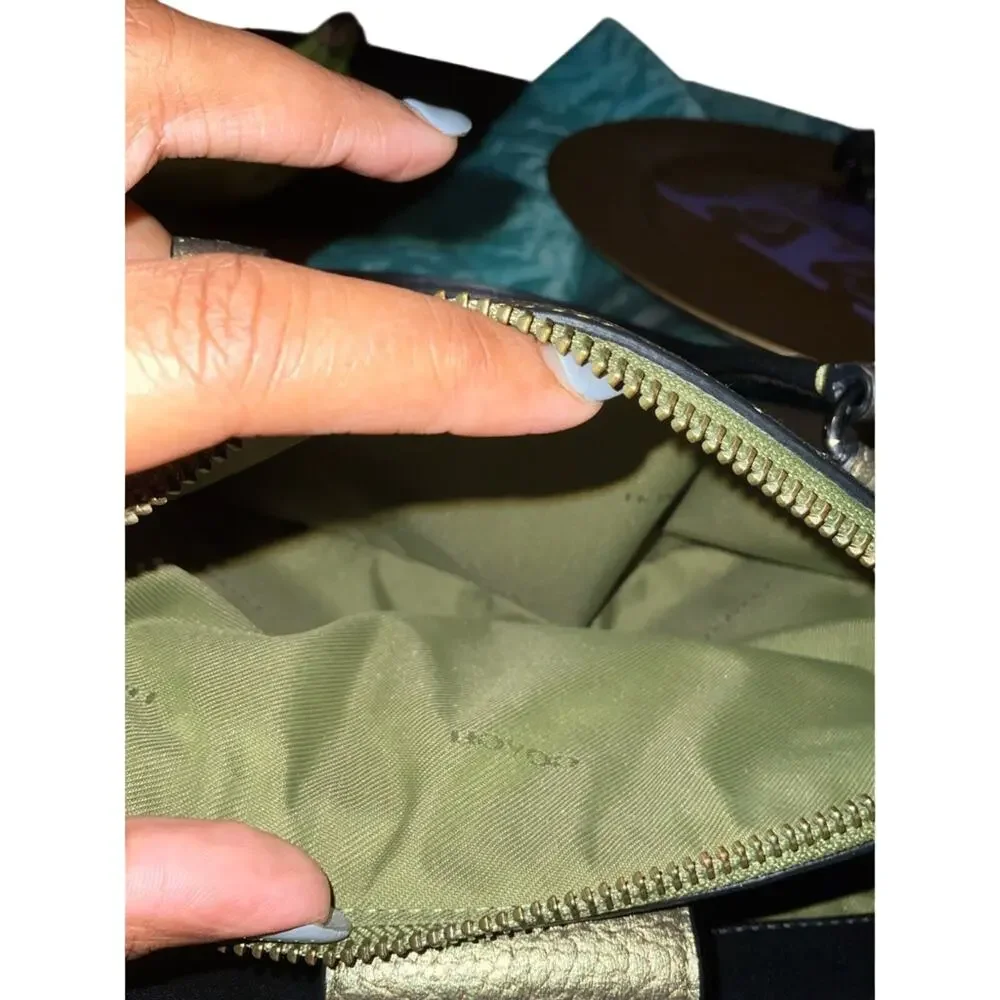 Coach Stanton 26 Carryall Metallic Gold/Olive Pebble Leather EUC